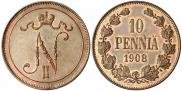 Монета 10 pennia 1898 года, , Copper