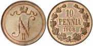 Монета 10 pennia 1913 года, , Copper