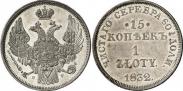 Монета 15 копеек - 1 злотый 1836 года, , Серебро