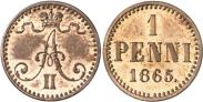 Монета 1 пенни 1865 года, , Медь