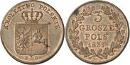 Монета 3 grosze 1831 года, Polish uprising, Copper