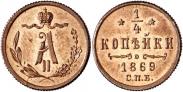 Монета 1/4 копейки 1881 года, , Медь