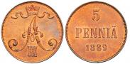 Монета 5 пенни 1892 года, , Медь