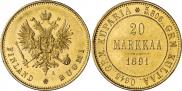 Монета 20 markkaa 1891 года, , Gold