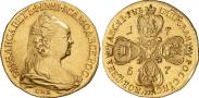Монета 10 roubles 1757 года, Portrait by J. Dassier, Gold