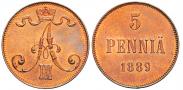 Монета 5 pennia 1889 года, , Copper