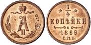 Монета 1/4 kopeck 1876 года, , Copper