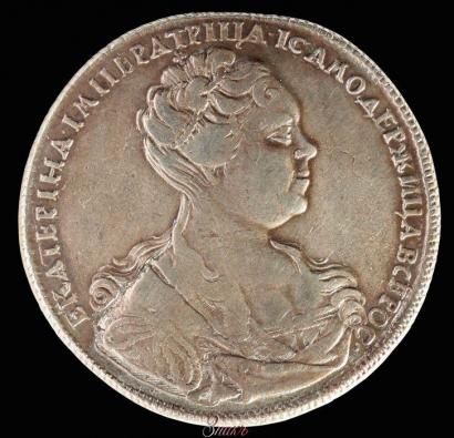 Фото 1 рубль 1726 года СПБ "Петербургский тип, портрет вправо"
