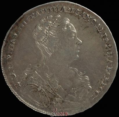 Фото 1 рубль 1727 года  "Московский тип, портрет вправо"