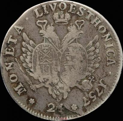 Picture 24 kopecks 1757 year  "For Livonia"