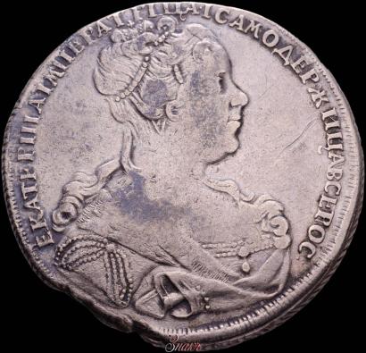 Фото 1 рубль 1727 года СПБ "Петербургский тип, портрет вправо"