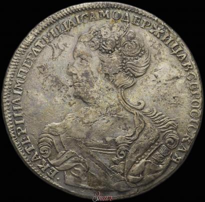 Фото 1 рубль 1725 года СПБ "Петербургский тип, портрет влево"