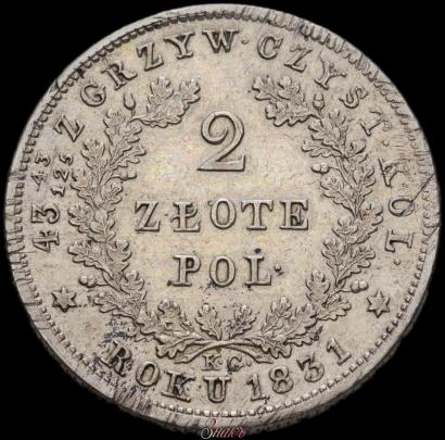 Picture 2 złote 1831 year KG "Polish uprising"