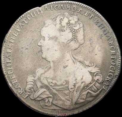 Фото 1 рубль 1725 года СПБ "Петербургский тип, портрет влево"