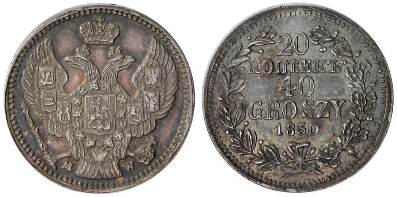 Picture 20 kopecks - 40 groszy 1850 year MW 