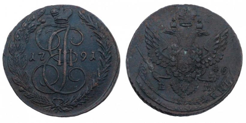 Picture 5 kopecks 1791 year ЕМ 