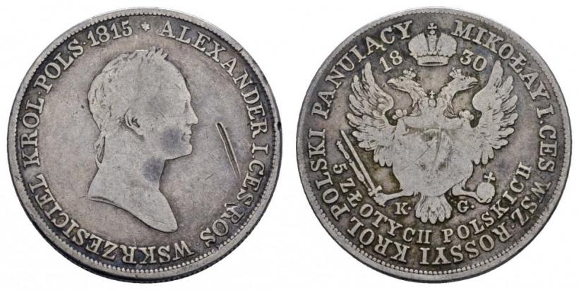 Фото 5 злотых 1830 года KG 