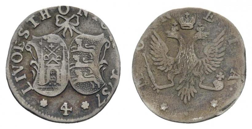 Фото 4 копейки 1757 года  "Ливонез"