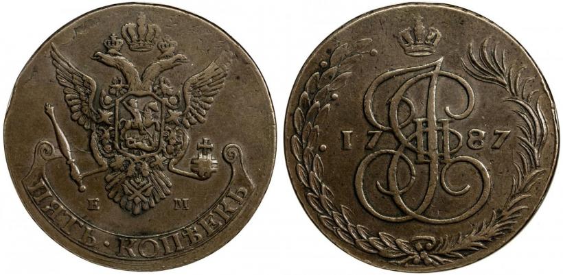 Picture 5 kopecks 1787 year ЕМ 
