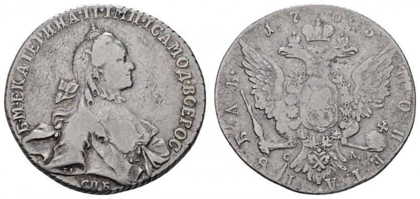 Фото 1 рубль 1765 года СПБ-СА 