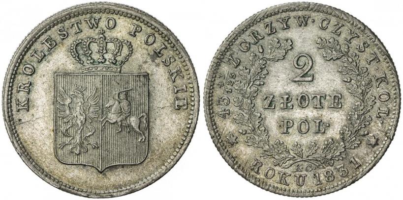 Picture 2 złote 1831 year KG "Polish uprising"