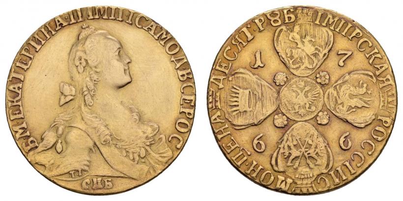 Picture 10 roubles 1766 year СПБ 
