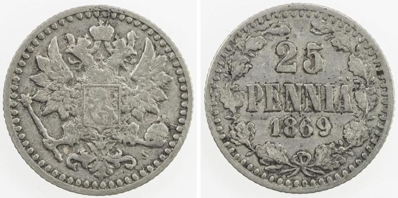 Фото 25 пенни 1869 года S 
