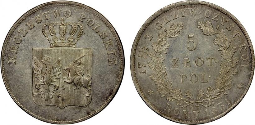Фото 5 злотых 1831 года KG "Польское восстание"