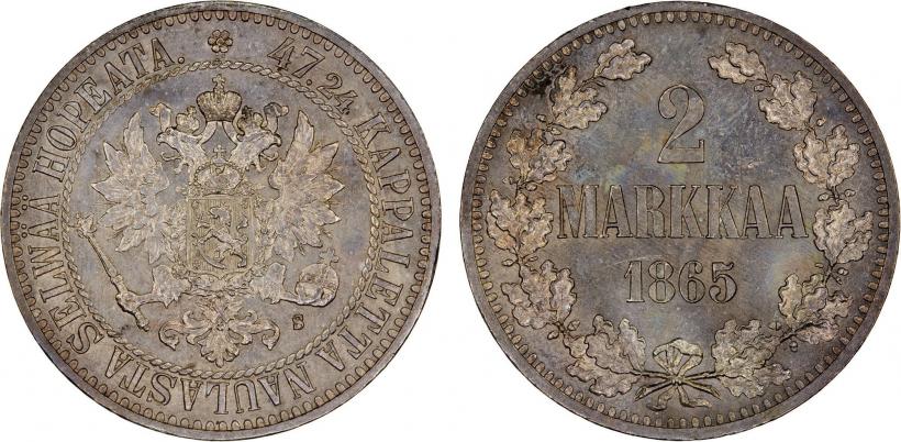 Picture 2 markkaa 1865 year S 