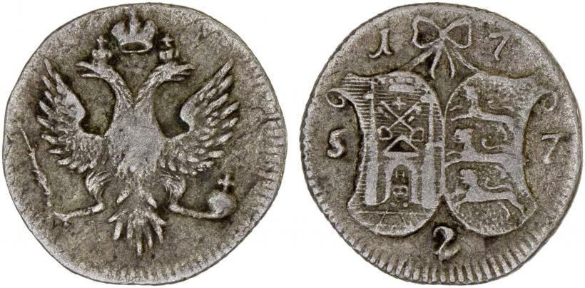 Picture 2 kopecks 1757 year  "For Livonia"