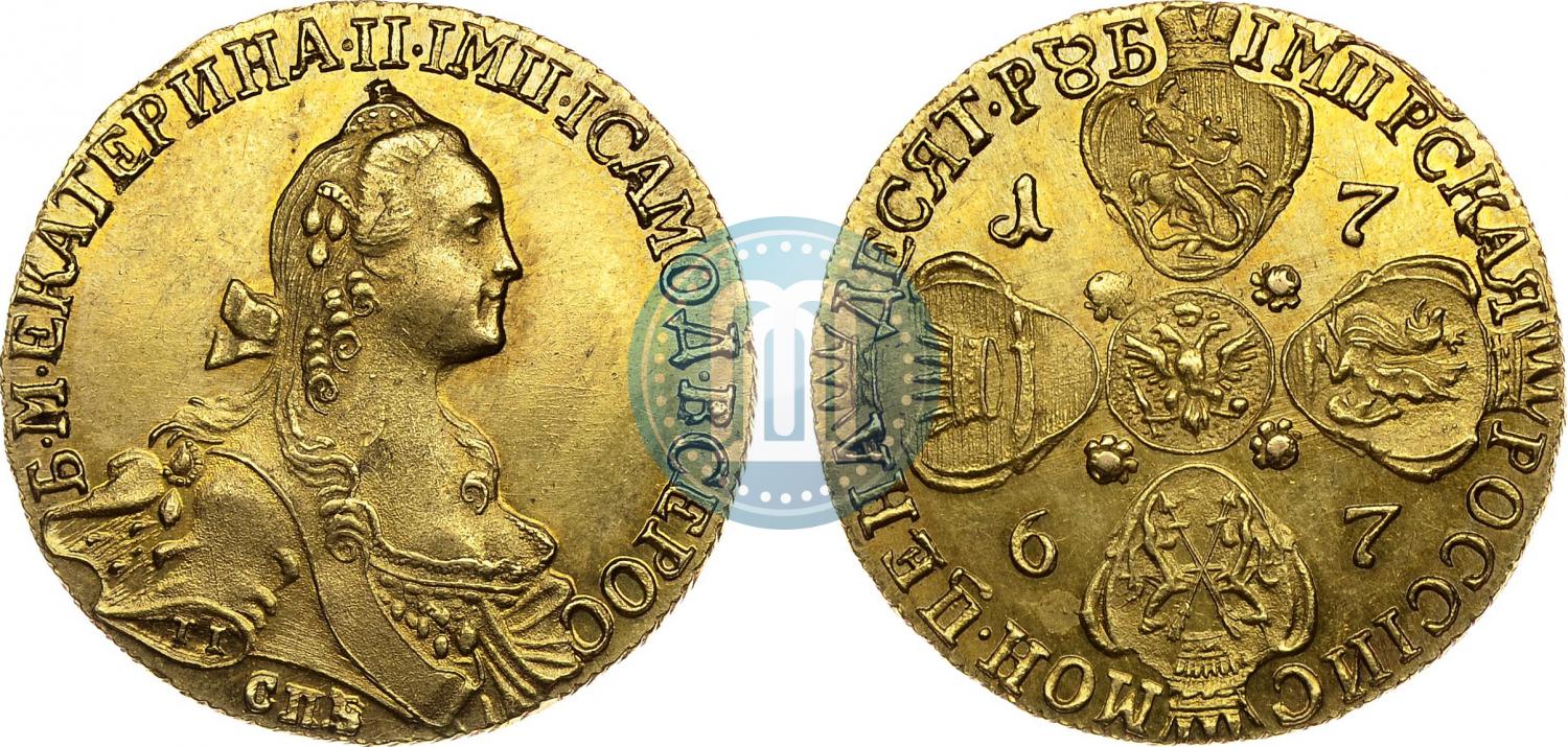 10 Rublej 1767 Goda Spb Cena Zolotoj Monety Ekateriny 2 Stoimost Na Aukcionah Portret Shire Gurt Shnur Vlevo