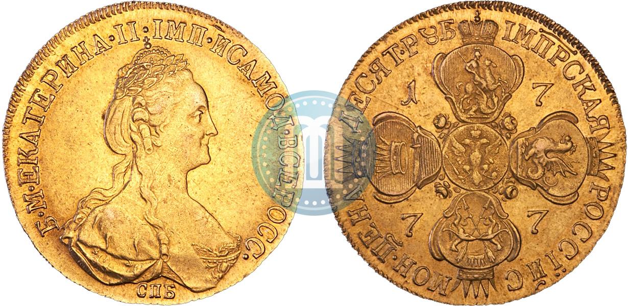 10 Rublej 1777 Goda Spb Cena Zolotoj Monety Ekateriny 2 Stoimost Na Aukcionah Gurt Shnur Vlevo
