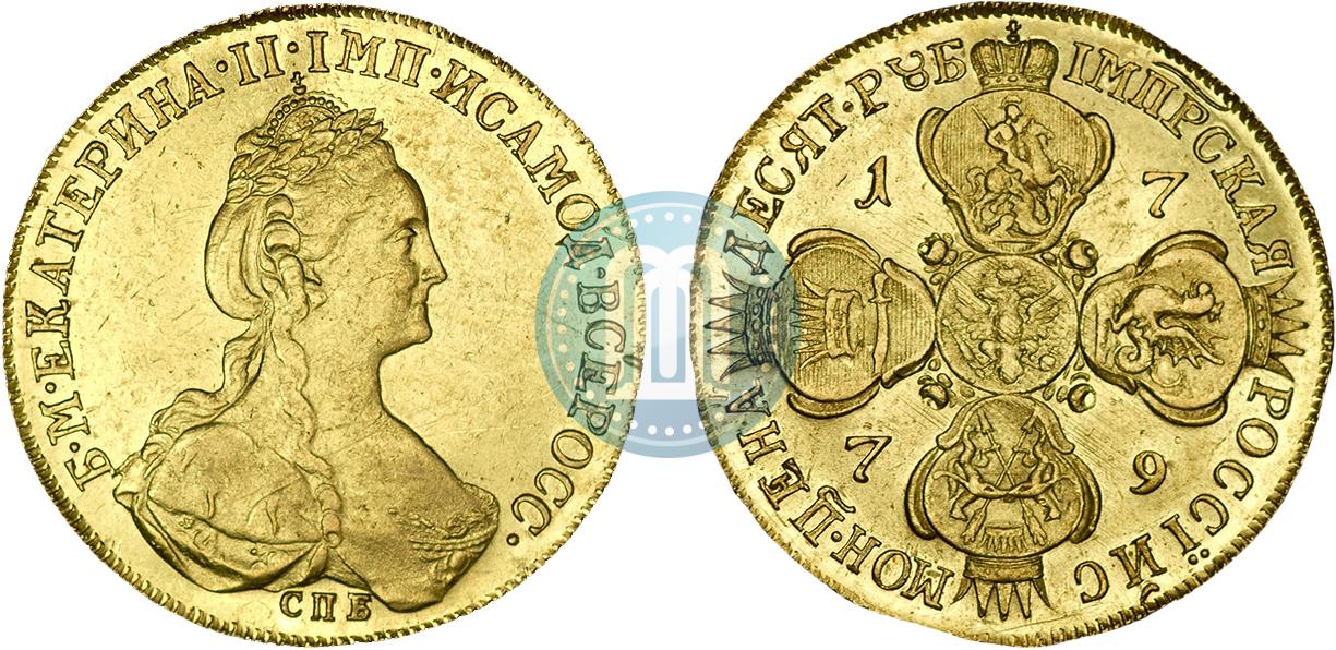 10 Rublej 1779 Goda Spb Cena Zolotoj Monety Ekateriny 2 Stoimost Na Aukcionah Gurt Shnur Vlevo