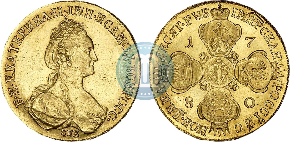 10 Rublej 1780 Goda Spb Cena Zolotoj Monety Ekateriny 2 Stoimost Na Aukcionah Gurt Shnur Vlevo