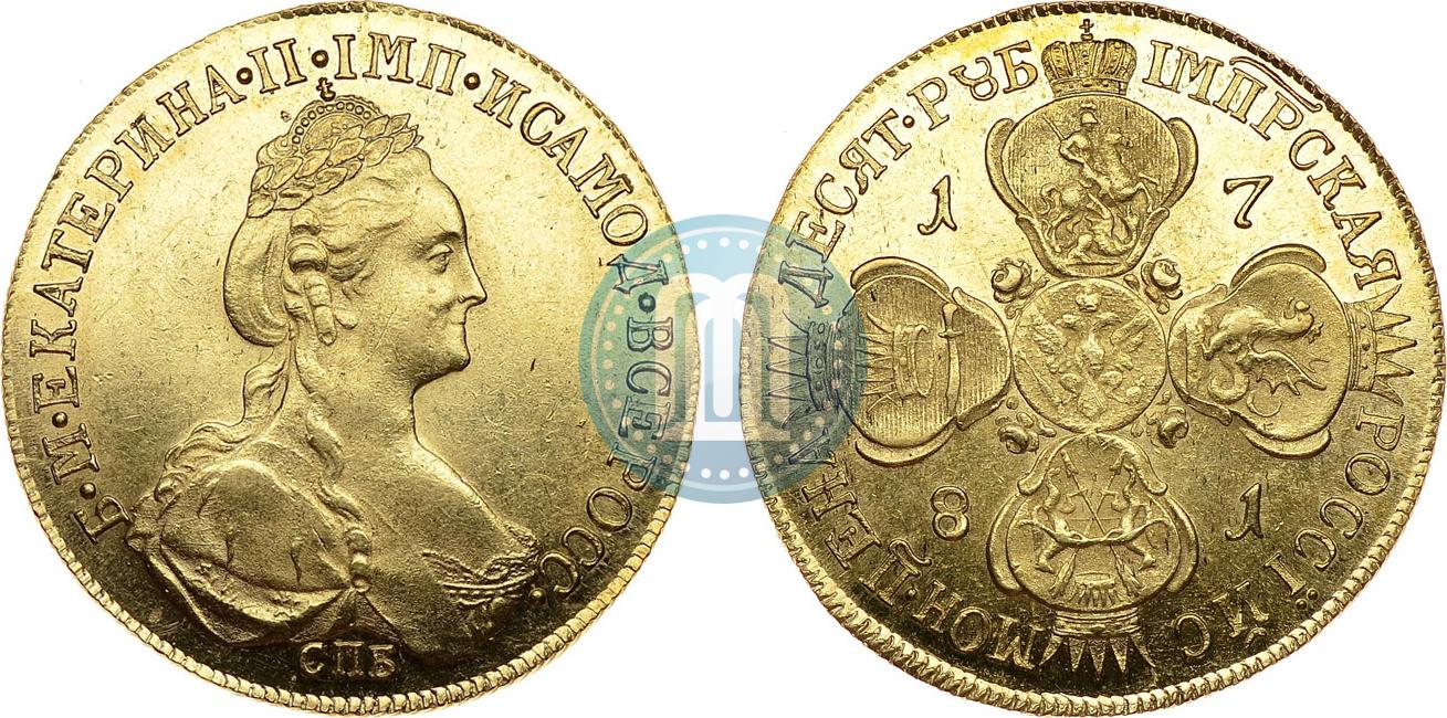 10 Rublej 1781 Goda Spb Cena Zolotoj Monety Ekateriny 2 Stoimost Na Aukcionah Gurt Shnur Vlevo