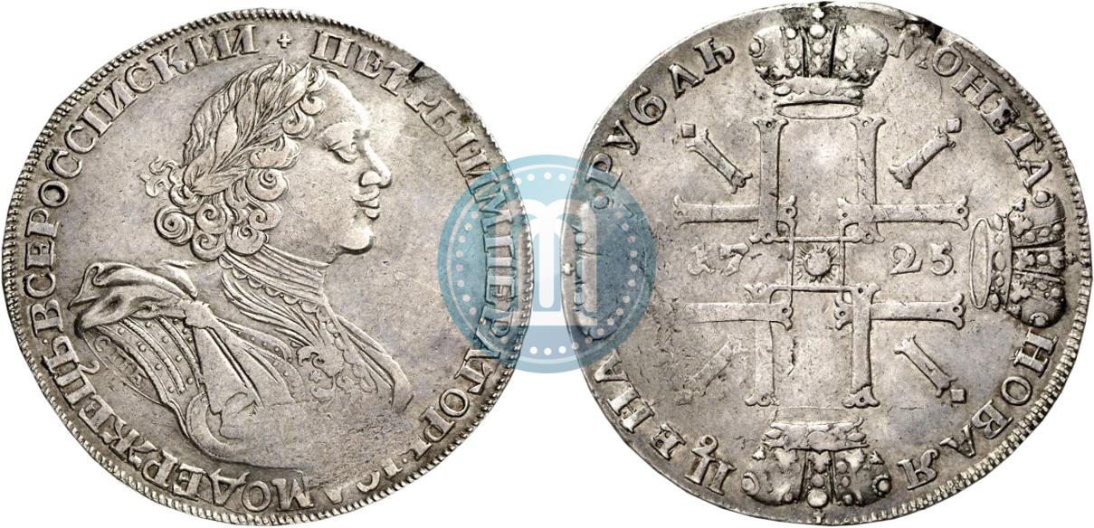 1 Rubl 1725 Goda Spb Cena Serebryanoj Monety Petra 1 Stoimost Na Aukcionah Spb V Obreze Rukava Gurt Shnur Vlevo