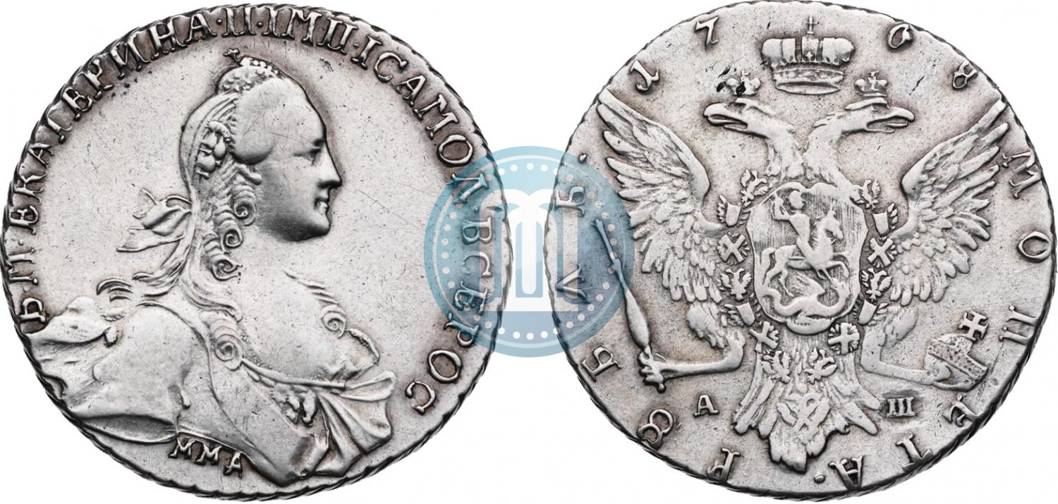 1 Rubl 1768 Goda Mmd Ash Cena Serebryanoj Monety Ekateriny 2 Stoimost Na Aukcionah Gurt Shnur Vlevo