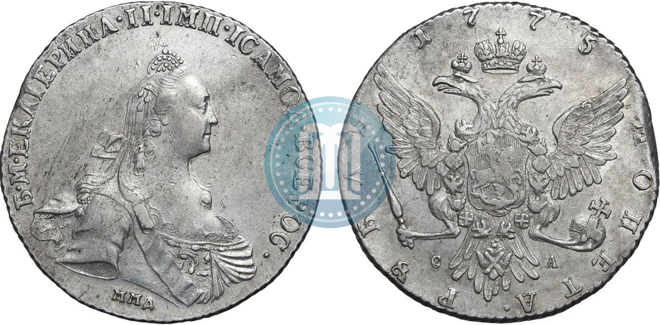 1 Rubl 1775 Goda Mmd Sa Cena Serebryanoj Monety Ekateriny 2 Stoimost Na Aukcionah Gurt Shnur Vlevo