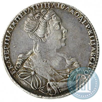 Фото 1 рубль 1727 года СПБ "Петербургский тип, портрет вправо"