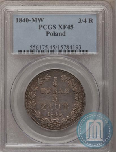 Picture 3/4 roubles - 5 złotych 1840 year MW 