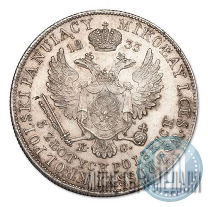 Фото 5 злотых 1833 года KG 