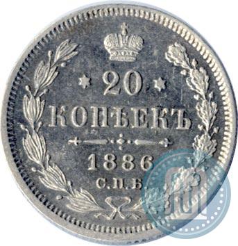 Фото 20 копеек 1886 года СПБ-АГ 