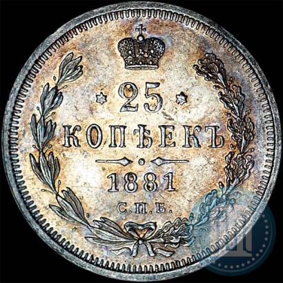 Фото 25 копеек 1881 года СПБ-НФ 