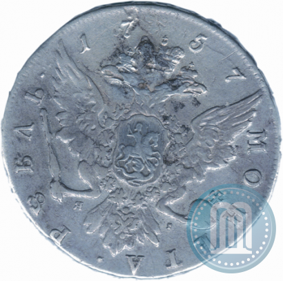 Picture 1 rouble 1757 year СПБ-ЯI "Portrait by J. Dassier"