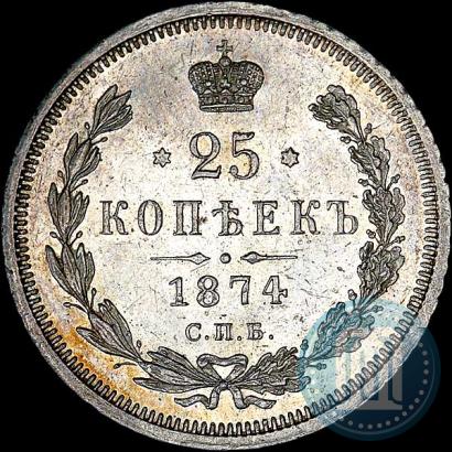 Фото 25 копеек 1874 года СПБ-НІ 