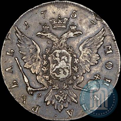 Фото 1 рубль 1757 года СПБ-ЯI "Портрет работы Ж. Дасье"