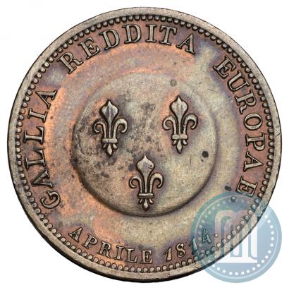 Фото 2 франка 1814 года  "В честь Императора Александра I"