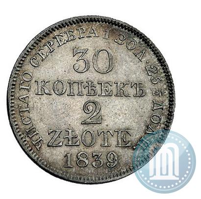 Фото 30 копеек - 2 злотых 1839 года MW 