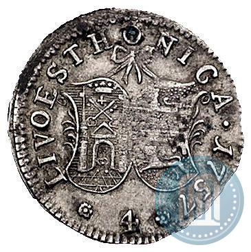 Picture 4 kopecks 1757 year  "For Livonia"