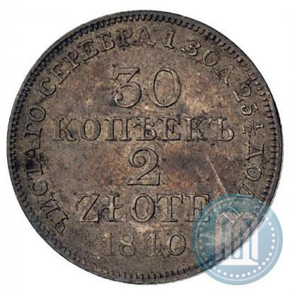 Фото 30 копеек - 2 злотых 1840 года MW 